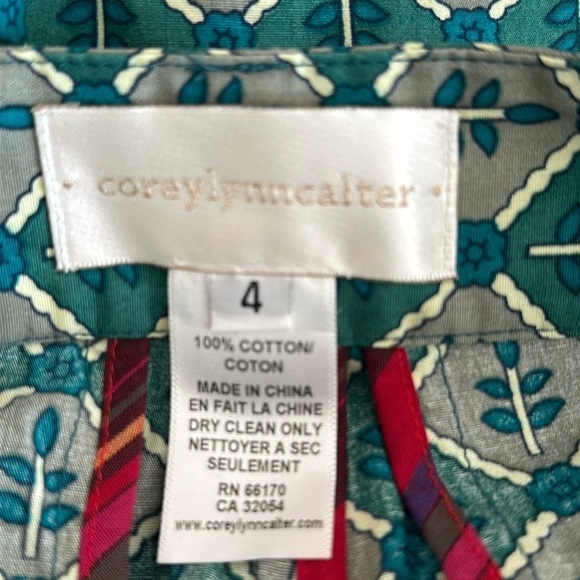 Anthropologie Corey Lynn Calter Green Printed Cotton Shorts Sz 4 Boho Artsy Chic - Picture 9 of 9